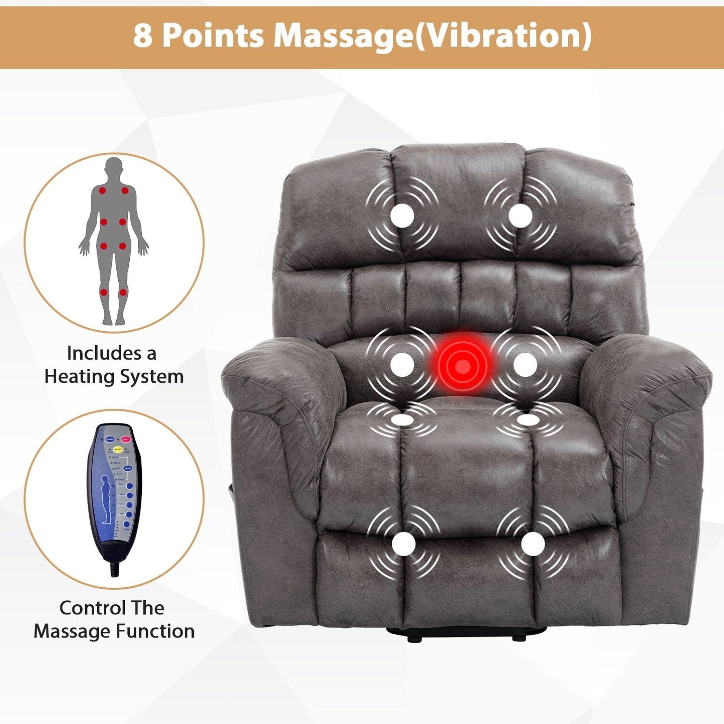 42 Wide Oversize Power Lift Recliner Chair with Massage and Heating