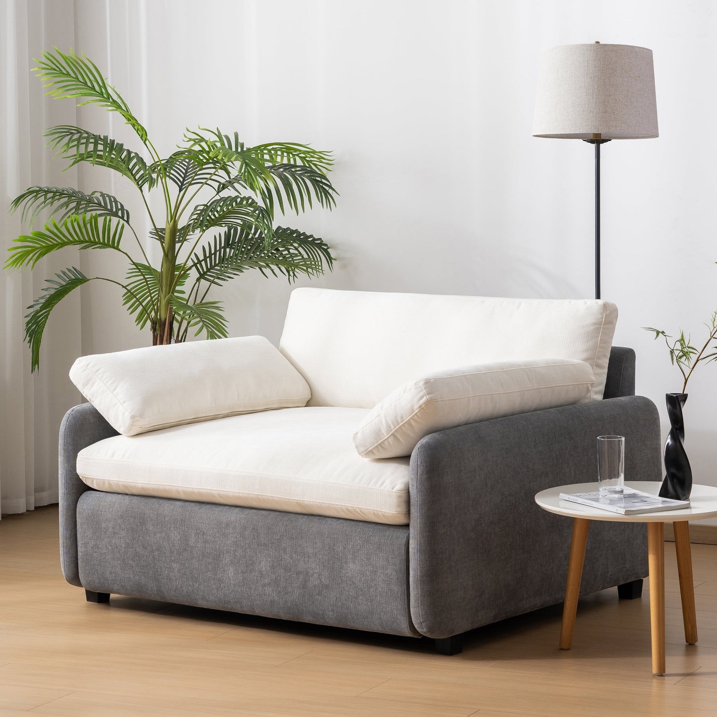 Oversized Chenille Single Sofa Chair â?Wide and Deep Seat Accent Chair with Throw Pillows by Harper&Bright Designs