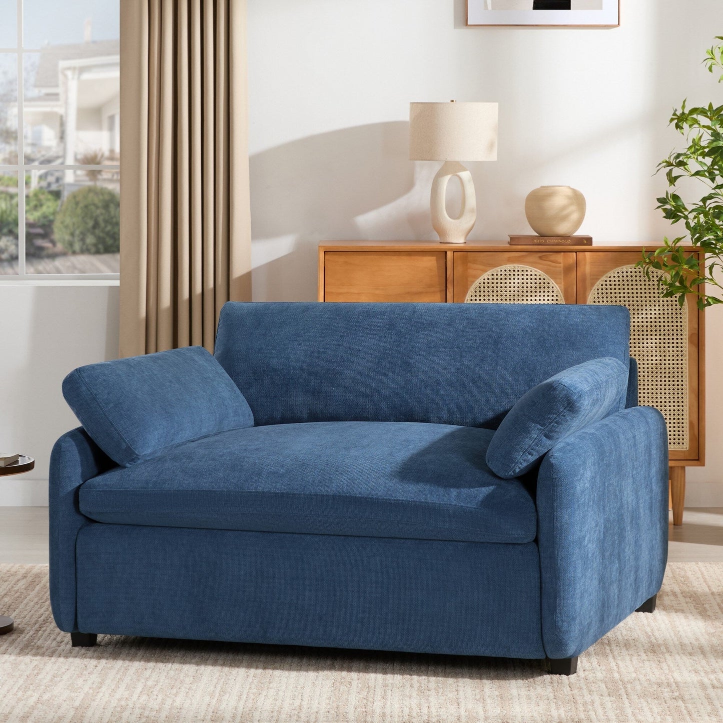 Oversized Chenille Single Sofa Chair â?Wide and Deep Seat Accent Chair with Throw Pillows by Harper&Bright Designs
