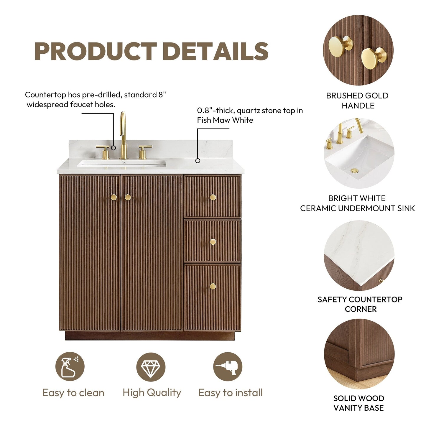 Oza Bath Vanity with Quartz Stone Top without Mirror