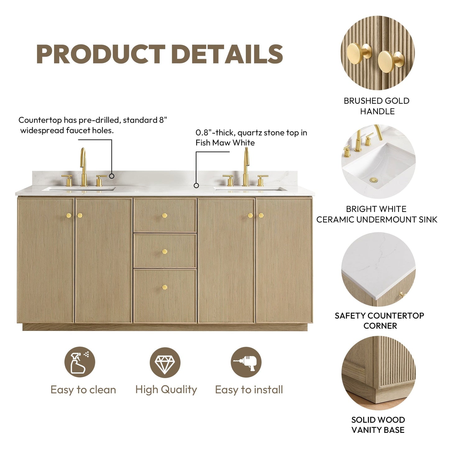 Oza Bath Vanity with Quartz Stone Top without Mirror