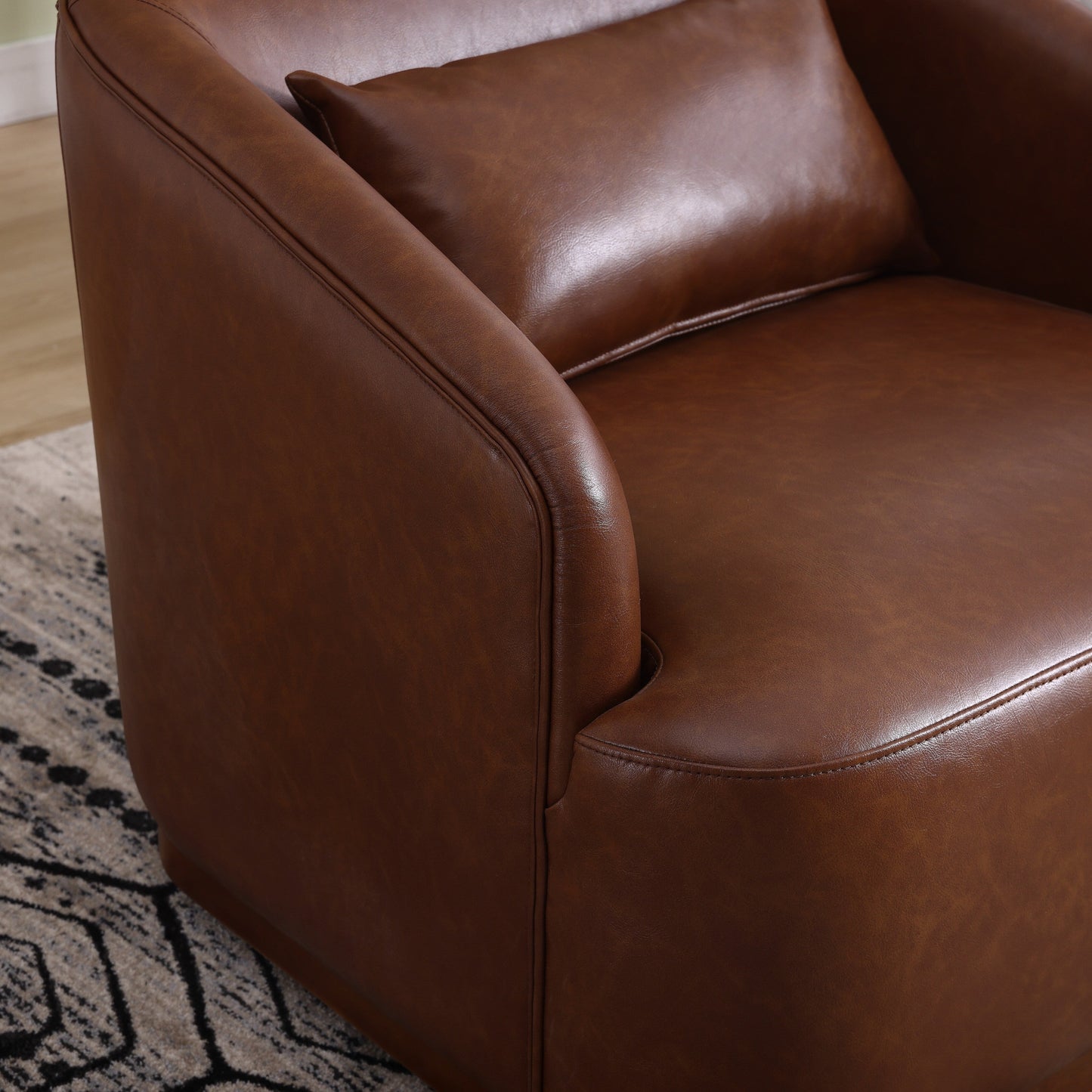 PU Swivel Barrel Chair, 360-Degree Rotating Club Chair for Living Room, or Lounge, Comfortable Accent Chair with Metal Base