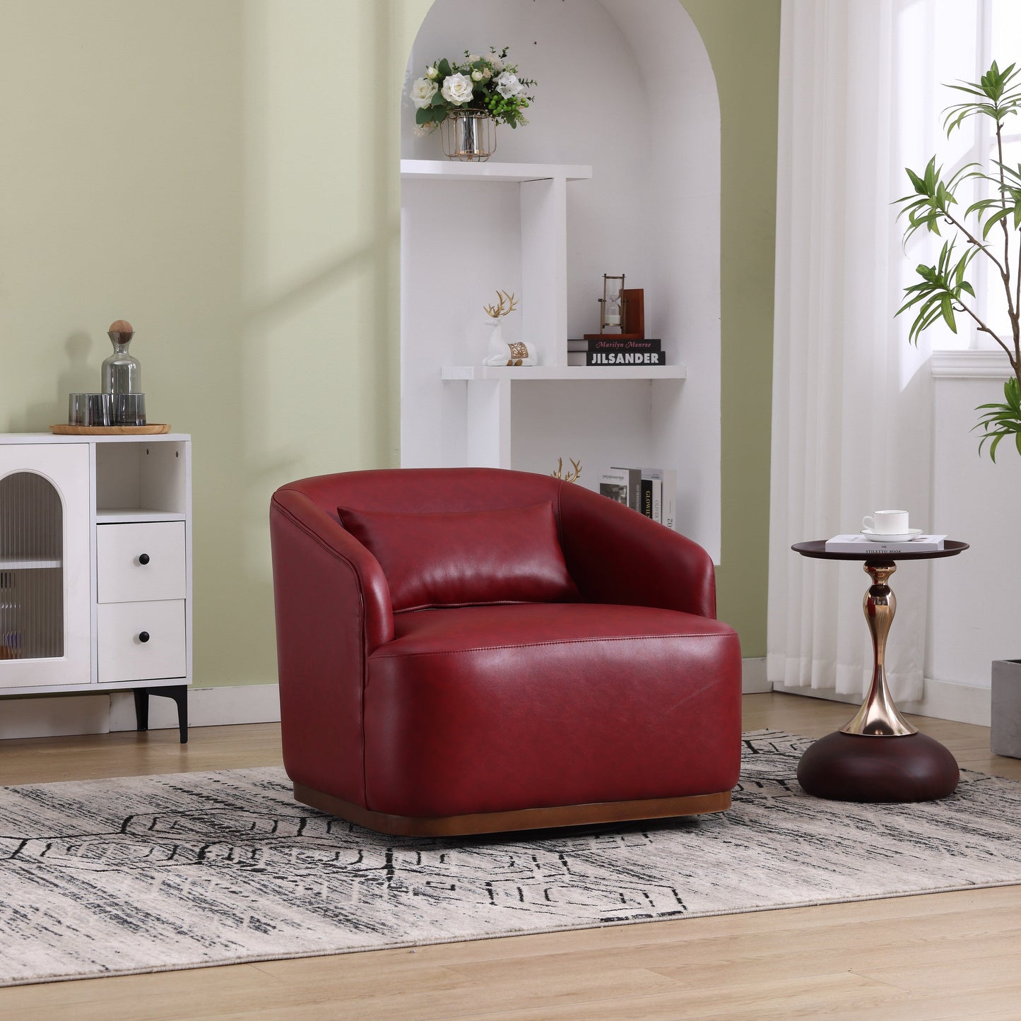 PU Swivel Barrel Chair, 360-Degree Rotating Club Chair for Living Room, or Lounge, Comfortable Accent Chair with Metal Base