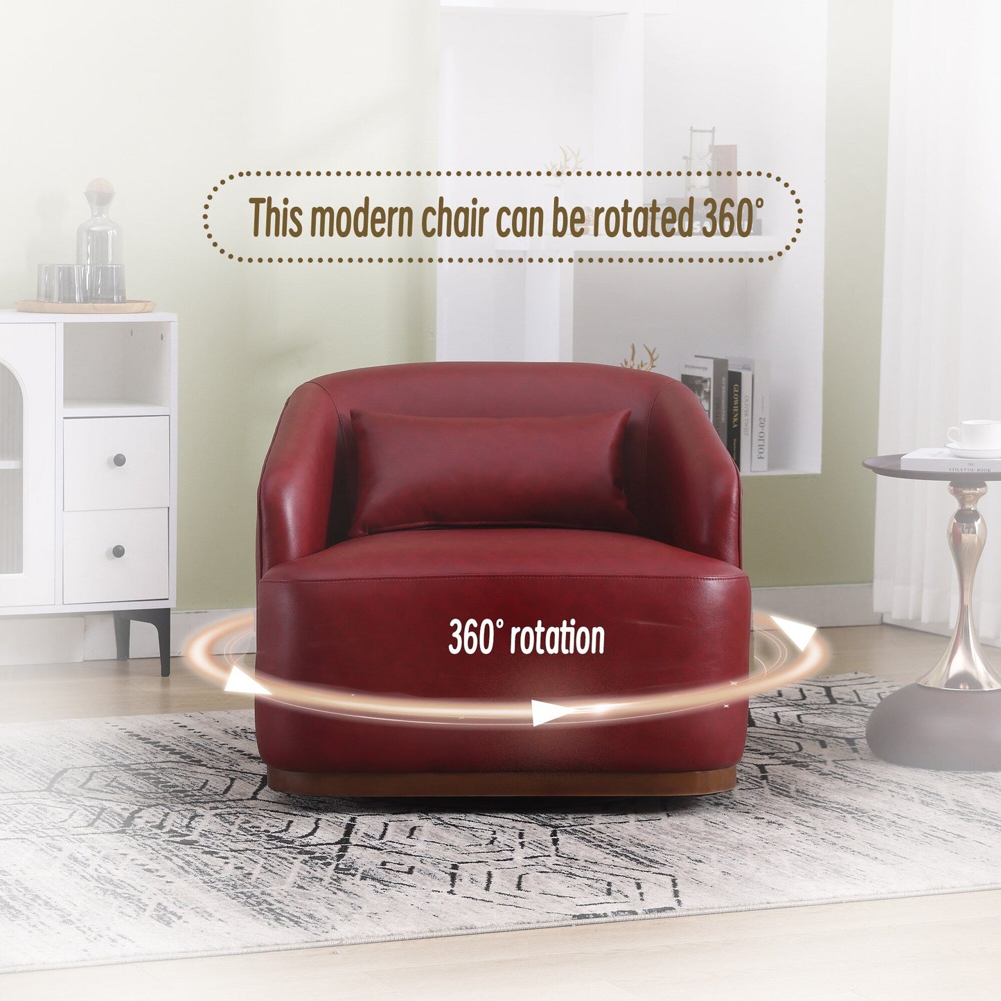 PU Swivel Barrel Chair, 360-Degree Rotating Club Chair for Living Room, or Lounge, Comfortable Accent Chair with Metal Base