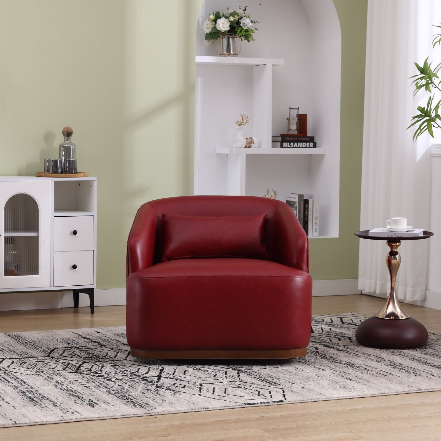 PU Swivel Barrel Chair, 360-Degree Rotating Club Chair for Living Room, or Lounge, Comfortable Accent Chair with Metal Base