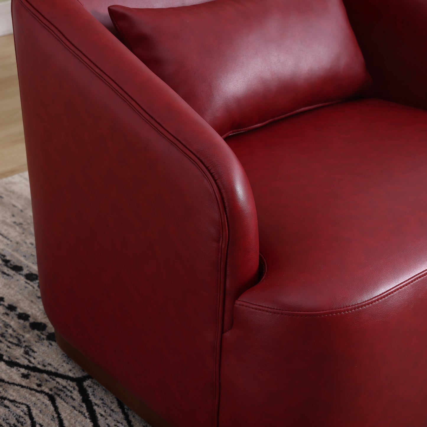 PU Swivel Barrel Chair, 360-Degree Rotating Club Chair for Living Room, or Lounge, Comfortable Accent Chair with Metal Base
