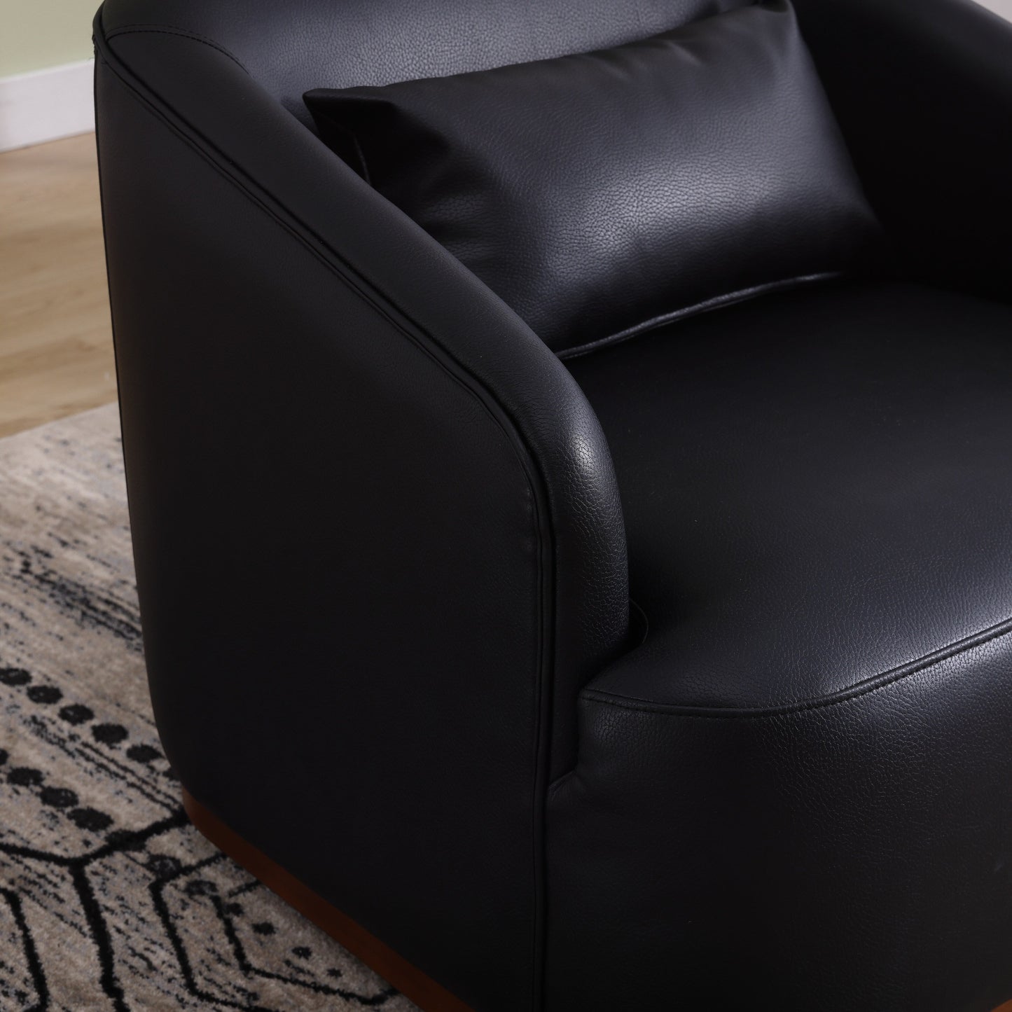 PU Swivel Barrel Chair, 360-Degree Rotating Club Chair for Living Room, or Lounge, Comfortable Accent Chair with Metal Base