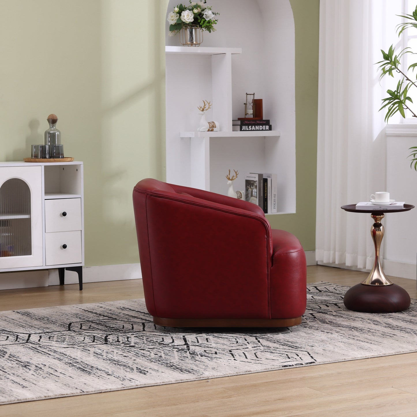 PU Swivel Barrel Chair, 360-Degree Rotating Club Chair for Living Room, or Lounge, Comfortable Accent Chair with Metal Base
