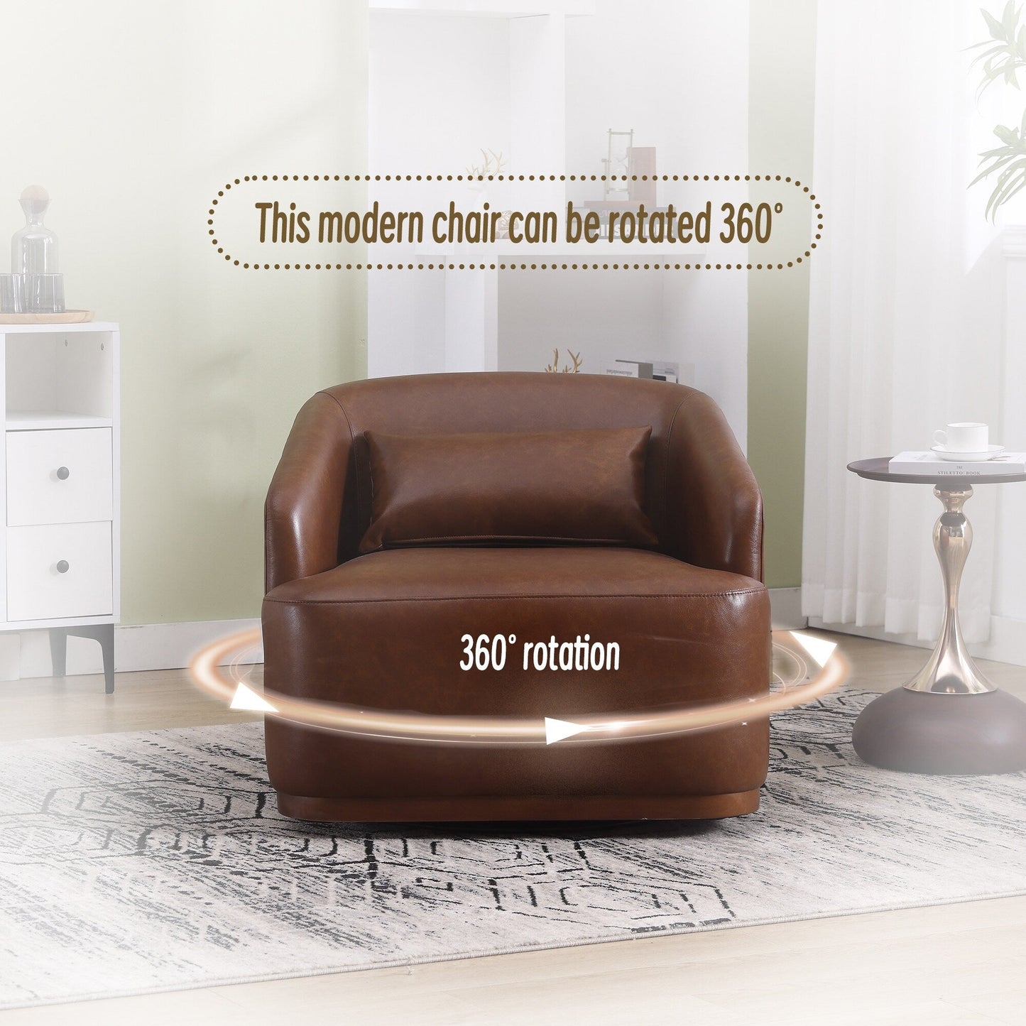 PU Swivel Barrel Chair, 360-Degree Rotating Club Chair for Living Room, or Lounge, Comfortable Accent Chair with Metal Base