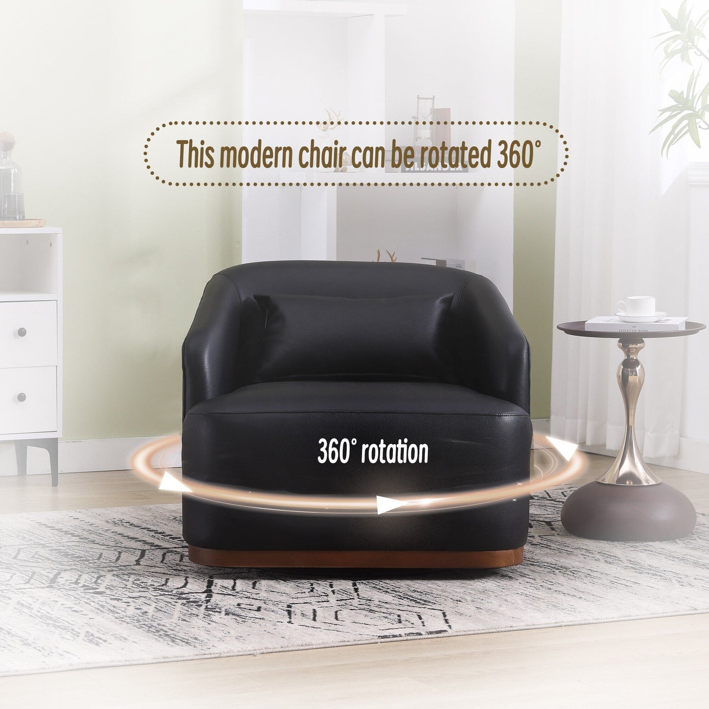 PU Swivel Barrel Chair, 360-Degree Rotating Club Chair for Living Room, or Lounge, Comfortable Accent Chair with Metal Base