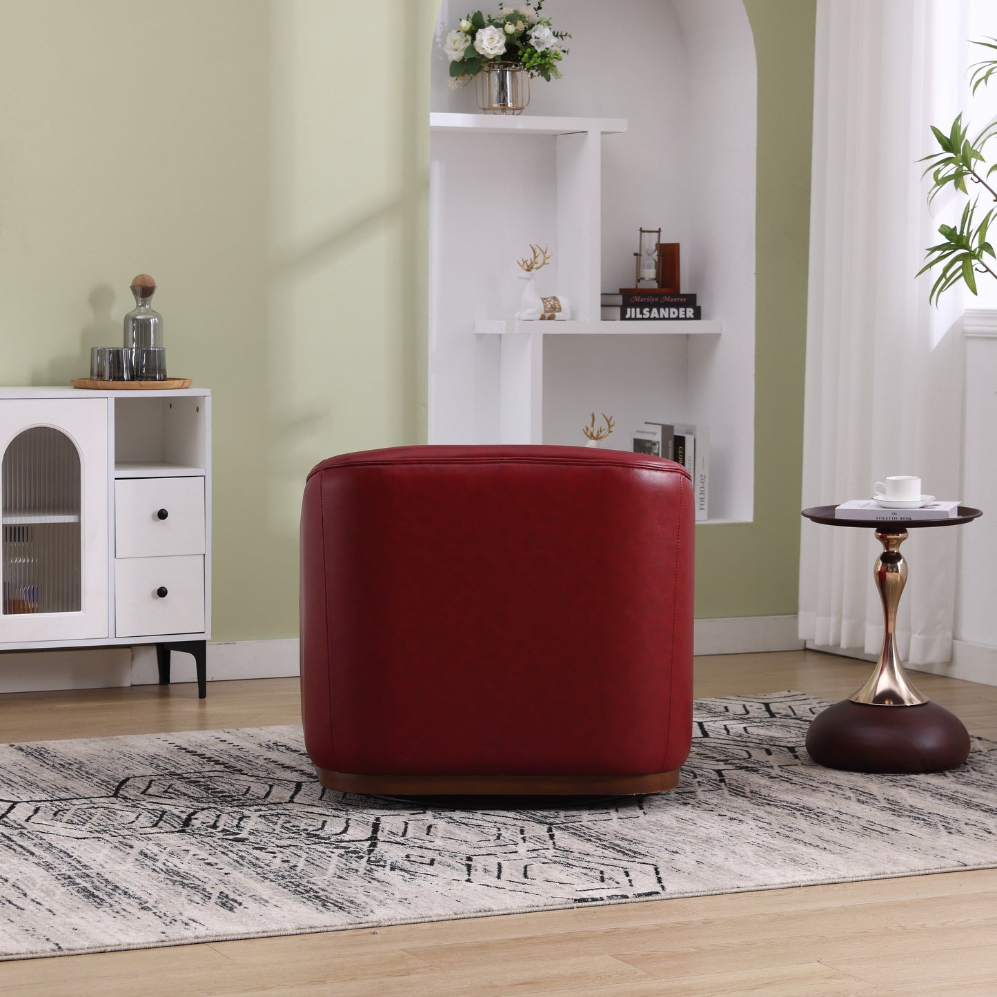 PU Swivel Barrel Chair, 360-Degree Rotating Club Chair for Living Room, or Lounge, Comfortable Accent Chair with Metal Base