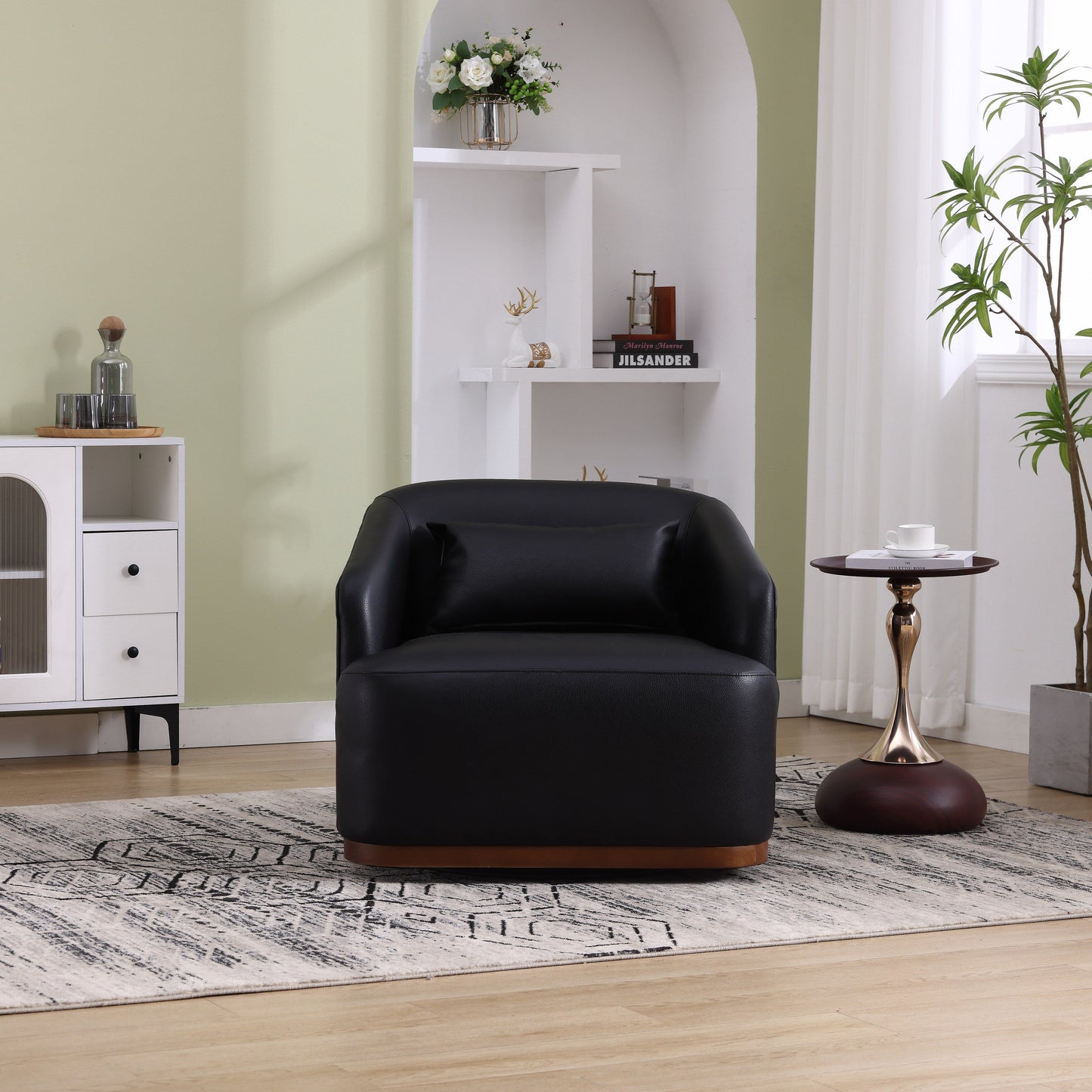 PU Swivel Barrel Chair, 360-Degree Rotating Club Chair for Living Room, or Lounge, Comfortable Accent Chair with Metal Base