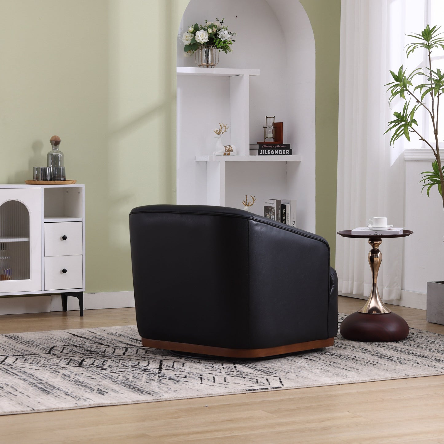 PU Swivel Barrel Chair, 360-Degree Rotating Club Chair for Living Room, or Lounge, Comfortable Accent Chair with Metal Base