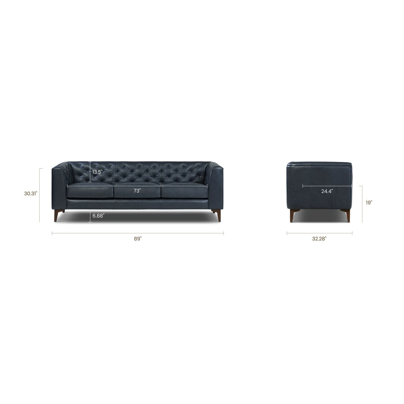 Poly & Bark Essex 89 Sofa - Full Grain Genuine Italian Leather