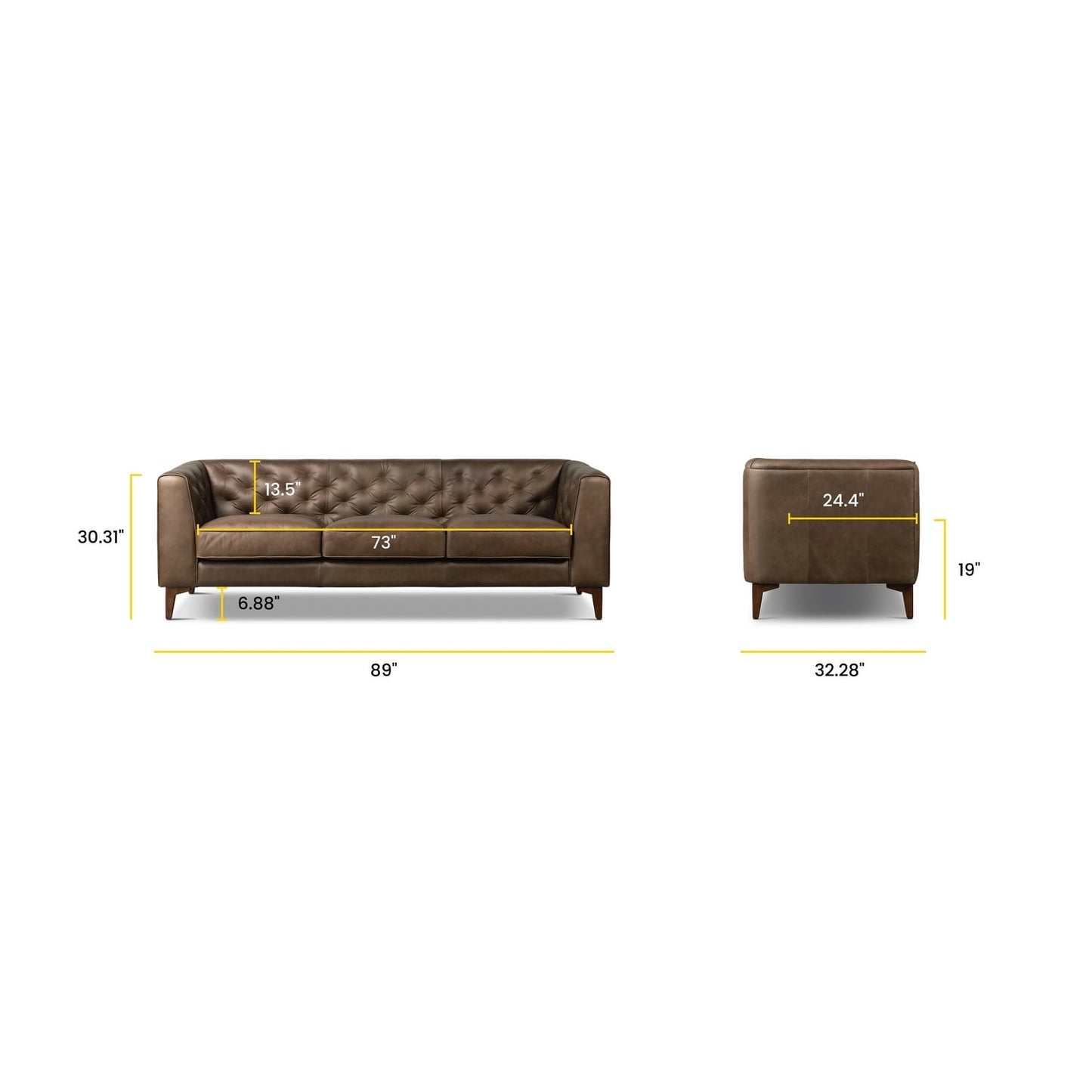 Poly & Bark Essex 89 Sofa - Full Grain Genuine Italian Leather