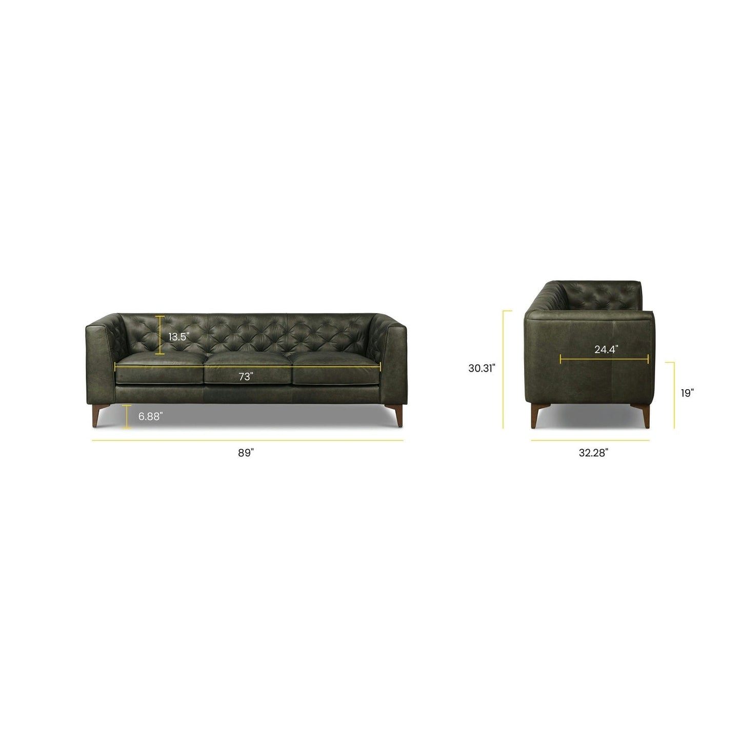 Poly & Bark Essex 89 Sofa - Full Grain Genuine Italian Leather