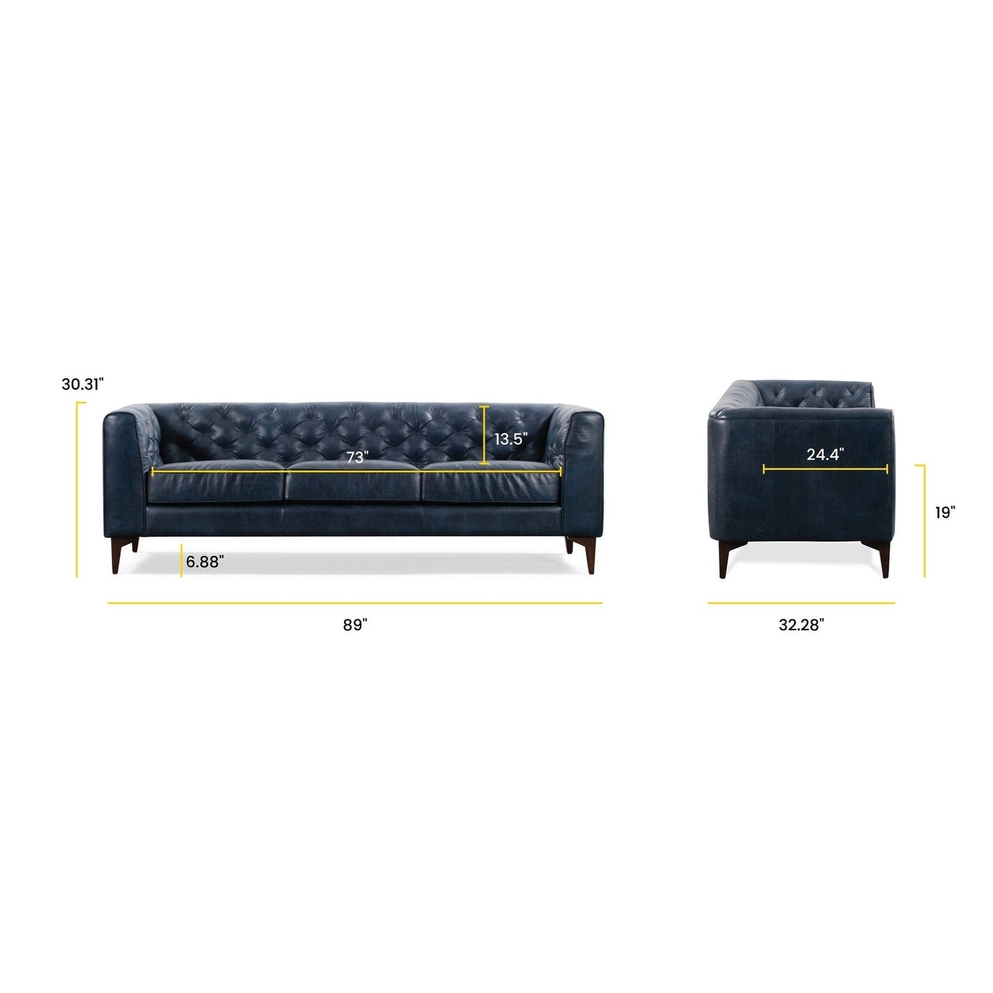 Poly & Bark Essex 89 Sofa - Full Grain Genuine Italian Leather