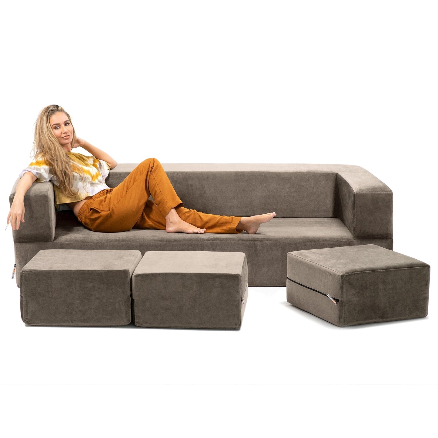 Porch & Den California King Convertible Sleeper Sofa and Ottomans