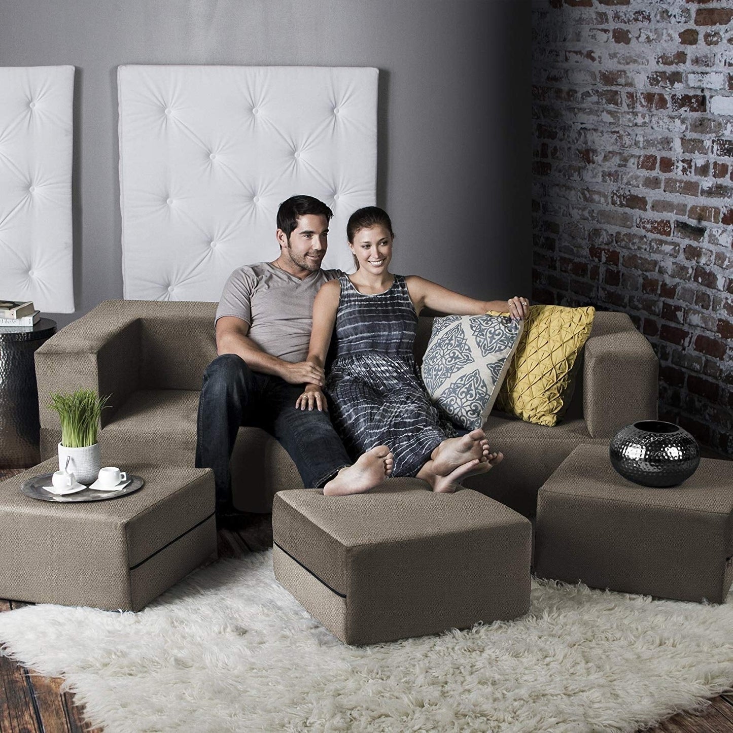 Porch & Den California King Convertible Sleeper Sofa and Ottomans