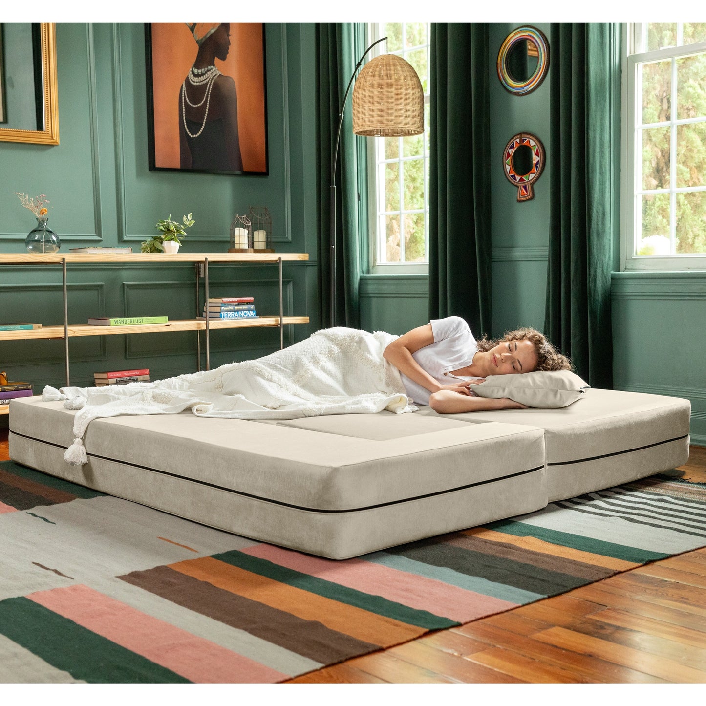 Porch & Den California King Convertible Sleeper Sofa and Ottomans