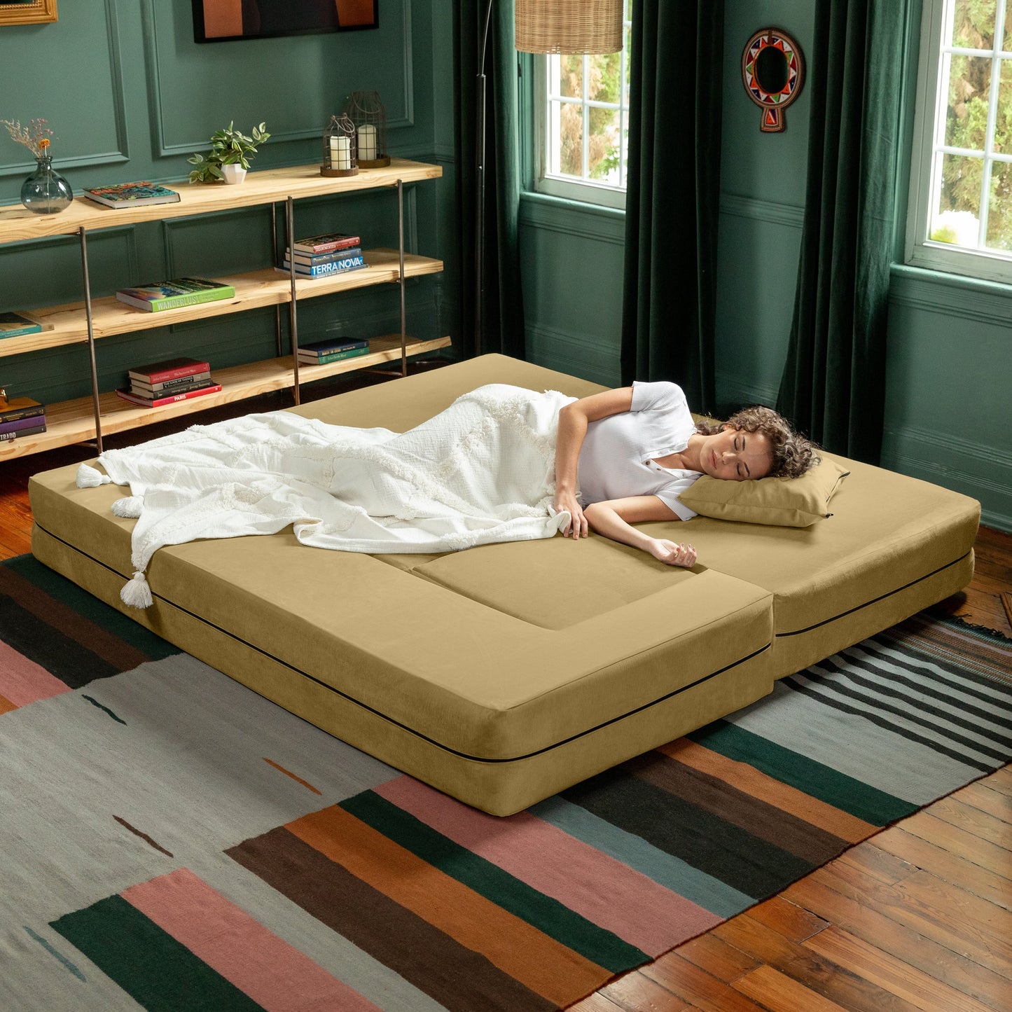Porch & Den California King Convertible Sleeper Sofa and Ottomans