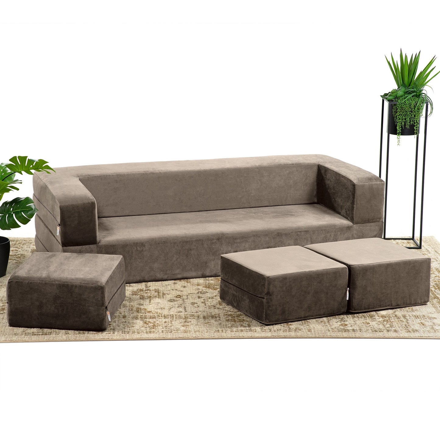 Porch & Den California King Convertible Sleeper Sofa and Ottomans