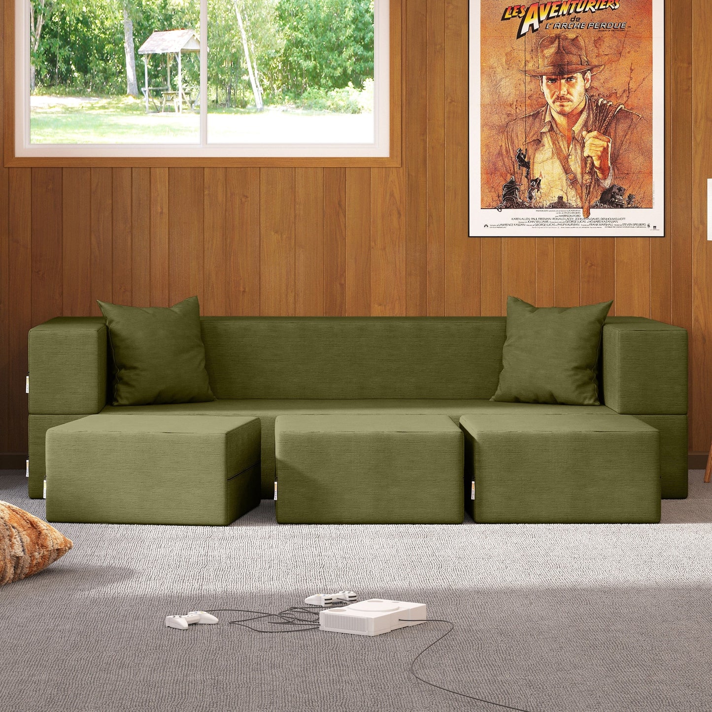 Porch & Den California King Convertible Sleeper Sofa and Ottomans