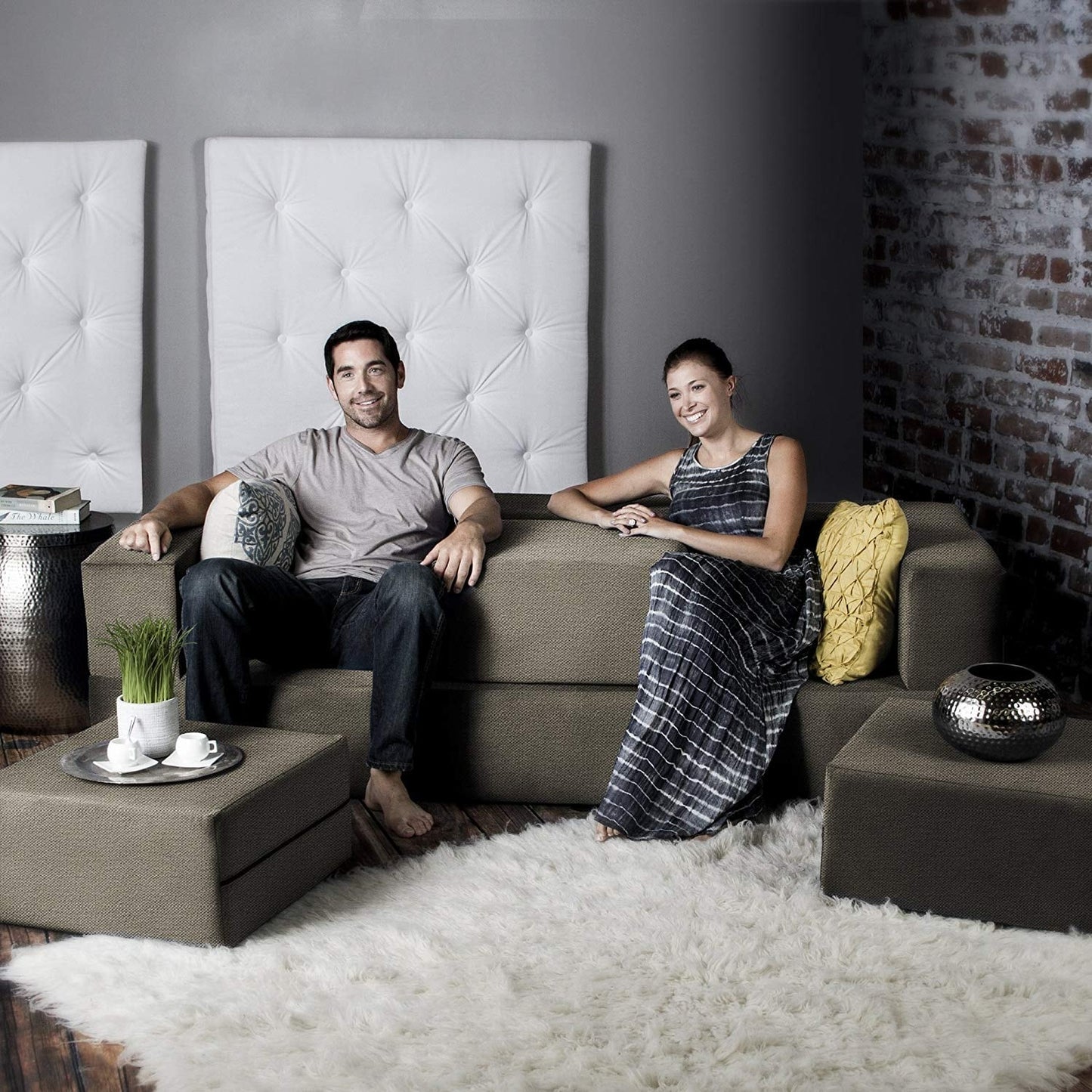 Porch & Den California King Convertible Sleeper Sofa and Ottomans
