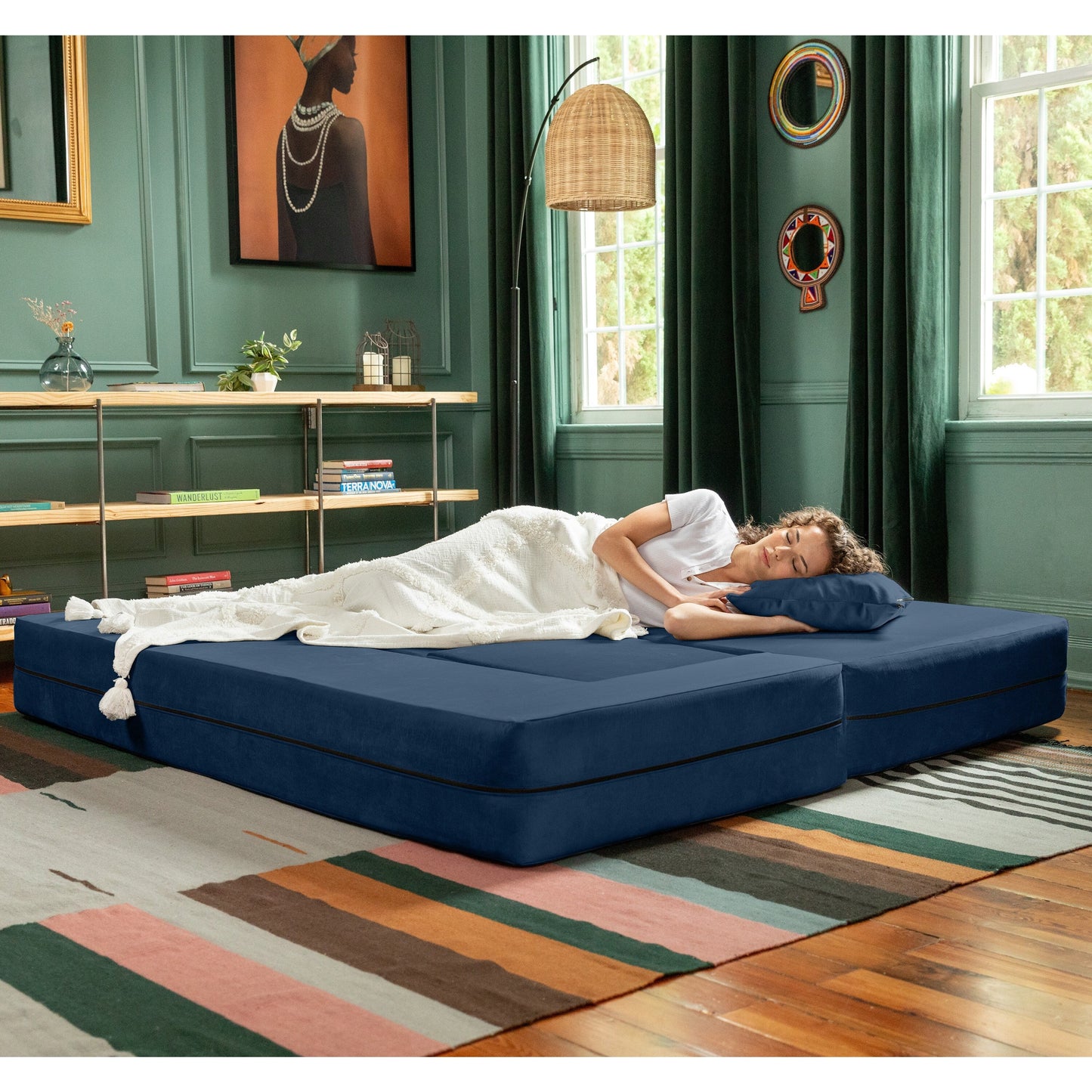Porch & Den California King Convertible Sleeper Sofa and Ottomans