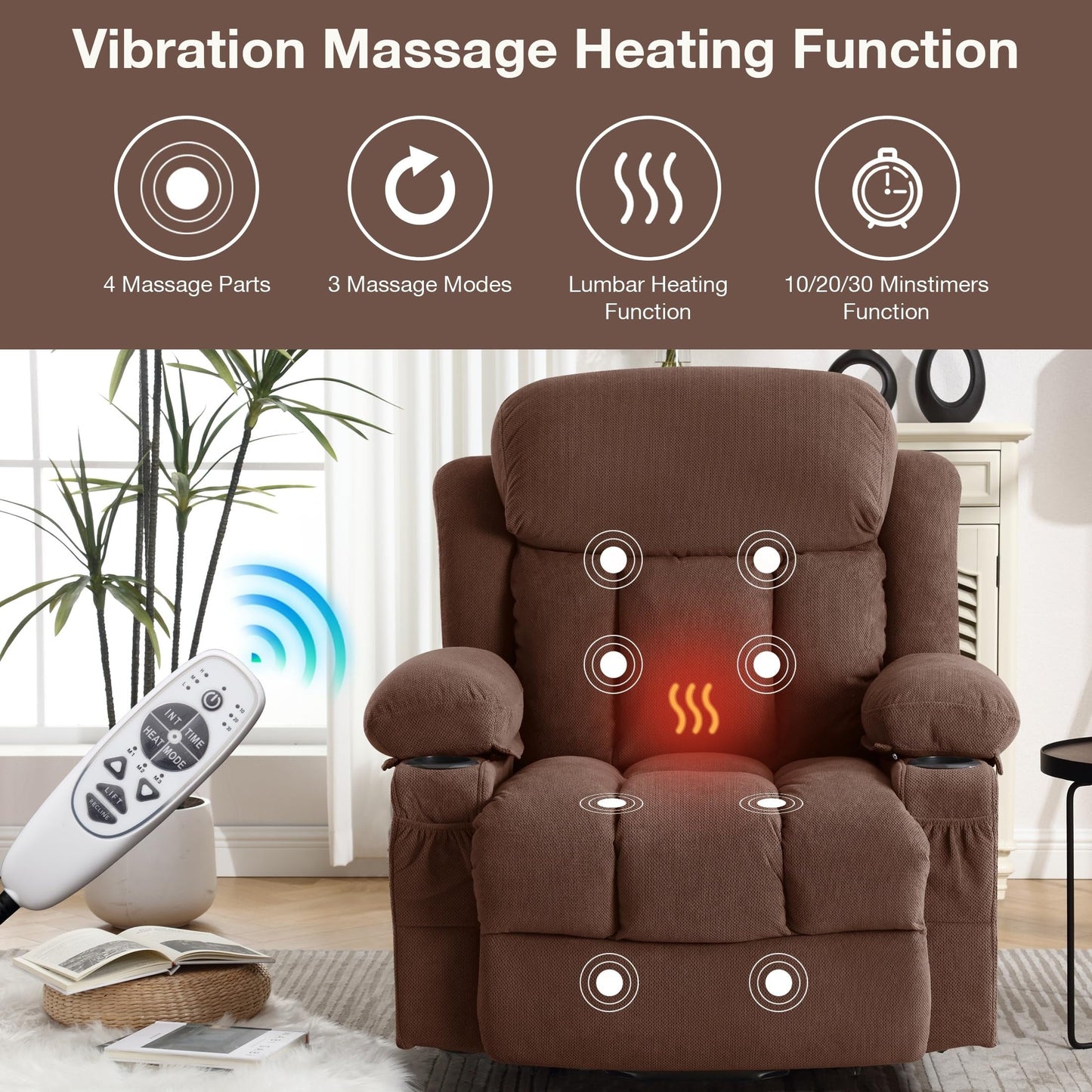 Power Lift Chairs Recliners, Heat Massage, USB Port, Remote Control