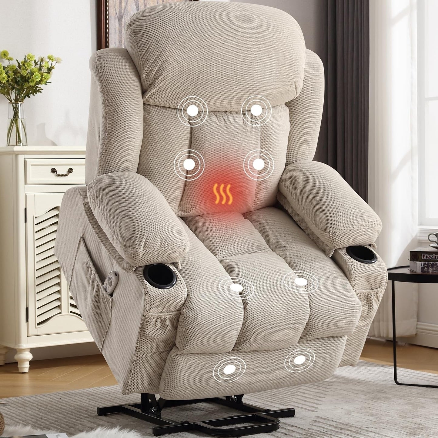 Power Lift Chairs Recliners, Heat Massage, USB Port, Remote Control