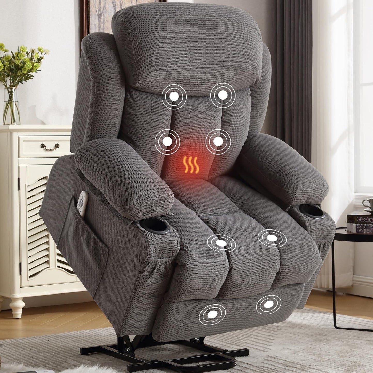 Power Lift Chairs Recliners, Heat Massage, USB Port, Remote Control