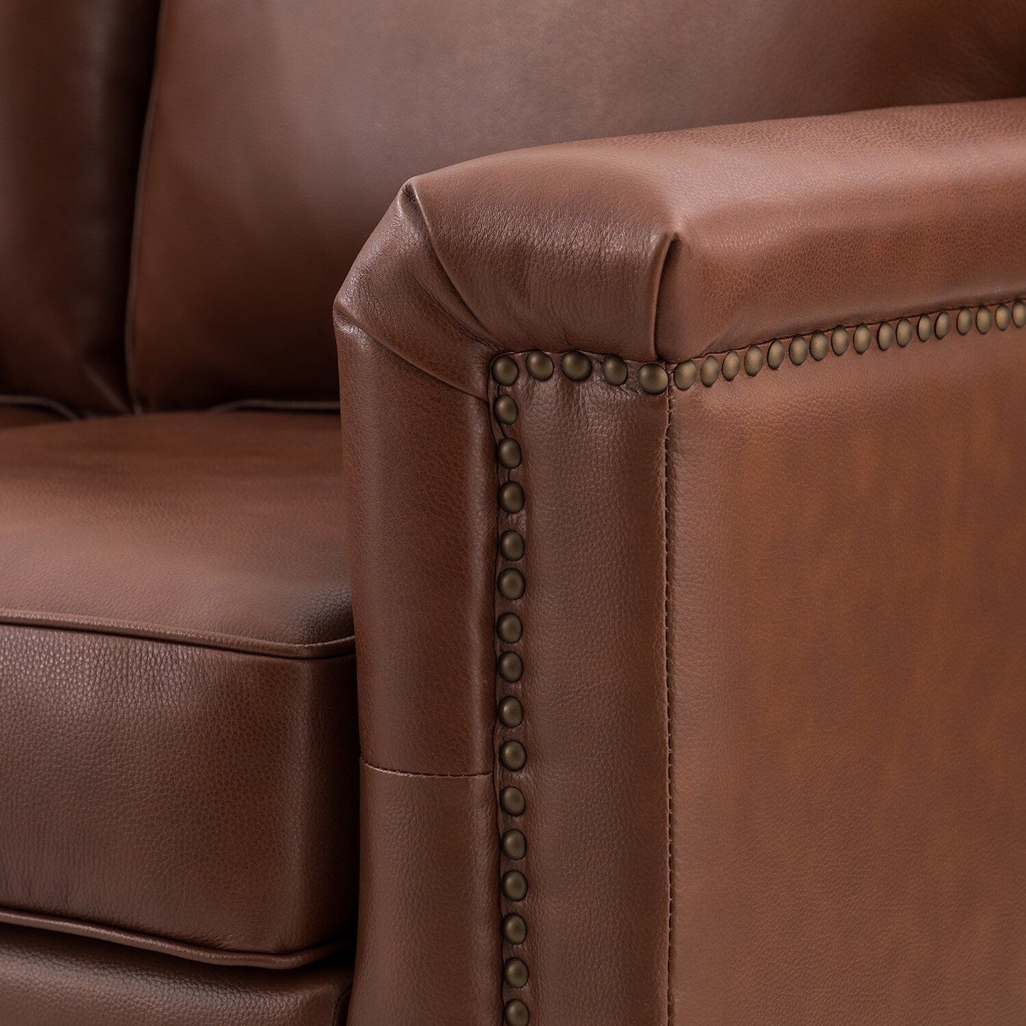 Rita Living Room 3-Seat Genuine Leather Sofa with Solid Wood Legs and Nailhead