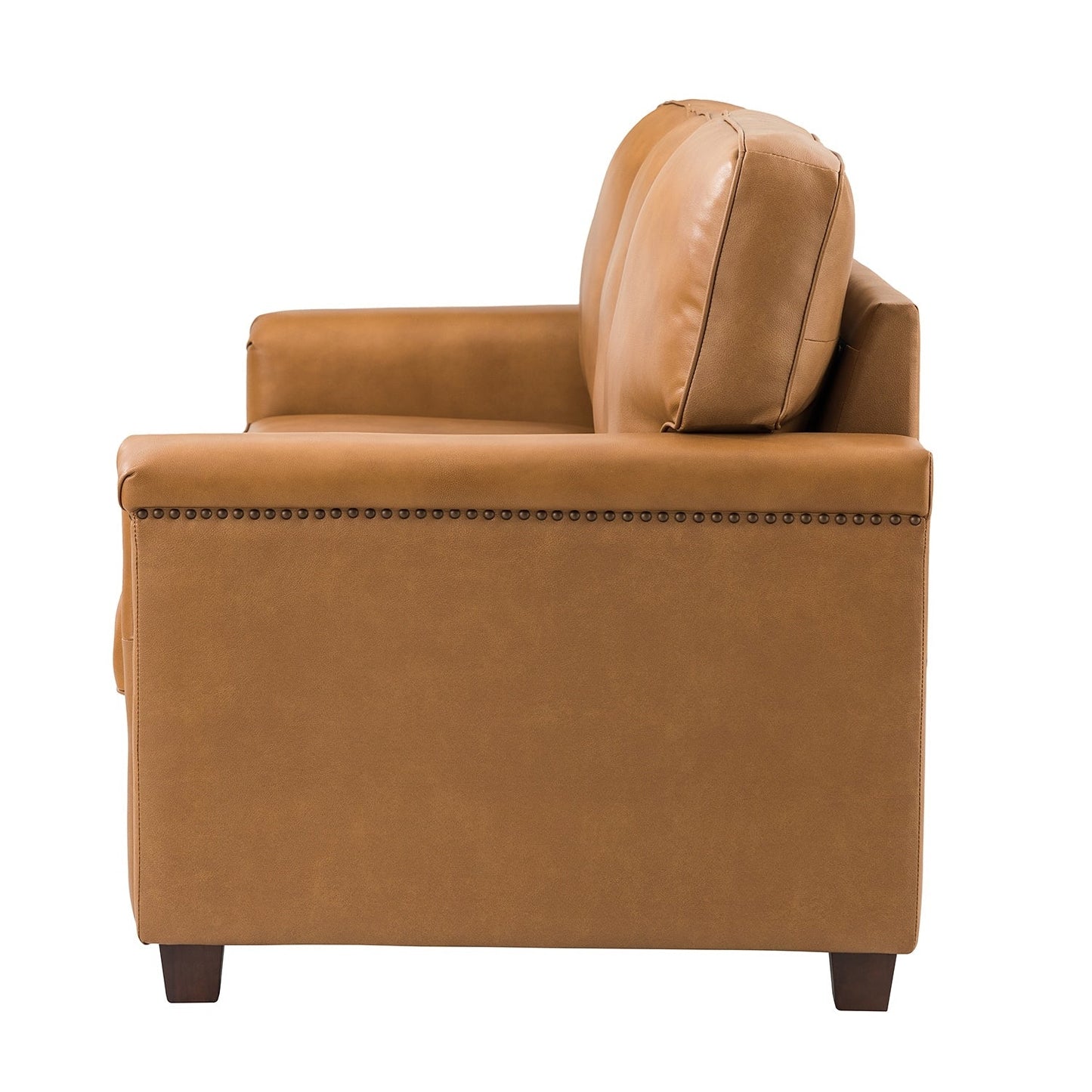 Rita Living Room 3-Seat Genuine Leather Sofa with Solid Wood Legs and Nailhead