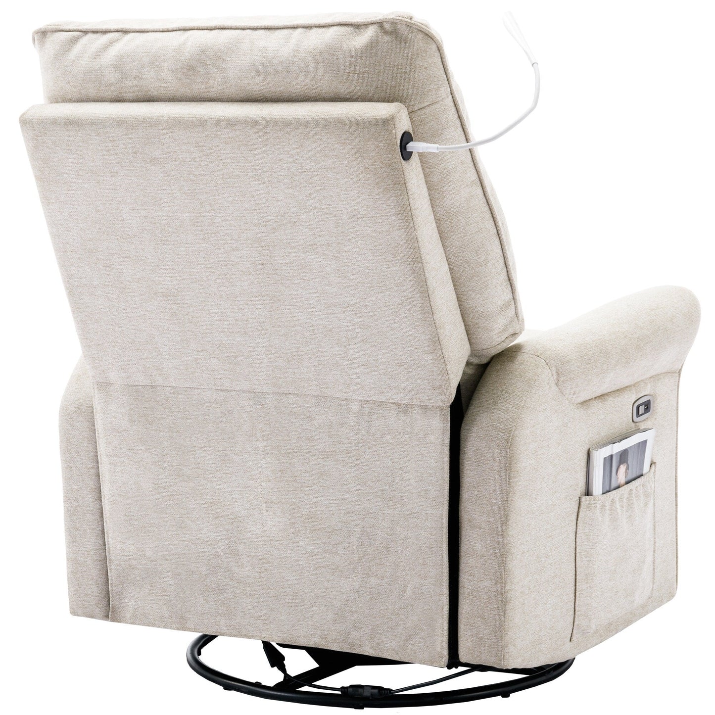 Roomfitters 270° Swivel Recliner Chair with USB Charging Port, Side Storage Pocket, and Touch-Activated Lamp, Cream