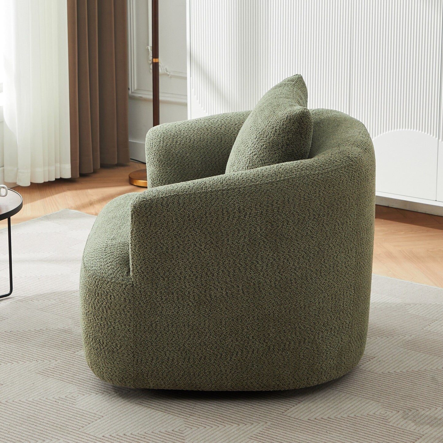 Roomfitters 360° Chenille Upholstered Swivel Barrel Chair Accent Sofa with Throw Pillow for Living Room Bedroom Office Hotel