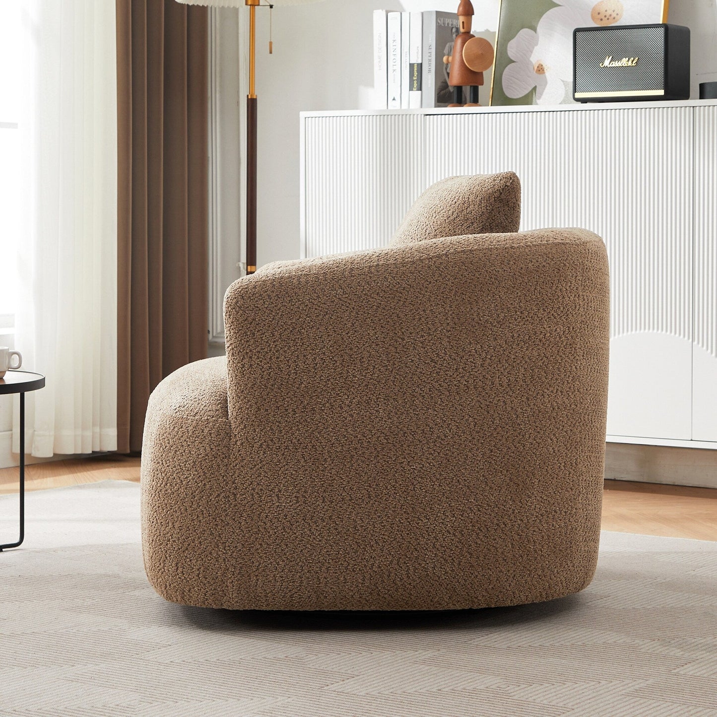 Roomfitters 360° Chenille Upholstered Swivel Barrel Chair Accent Sofa with Throw Pillow for Living Room Bedroom Office Hotel