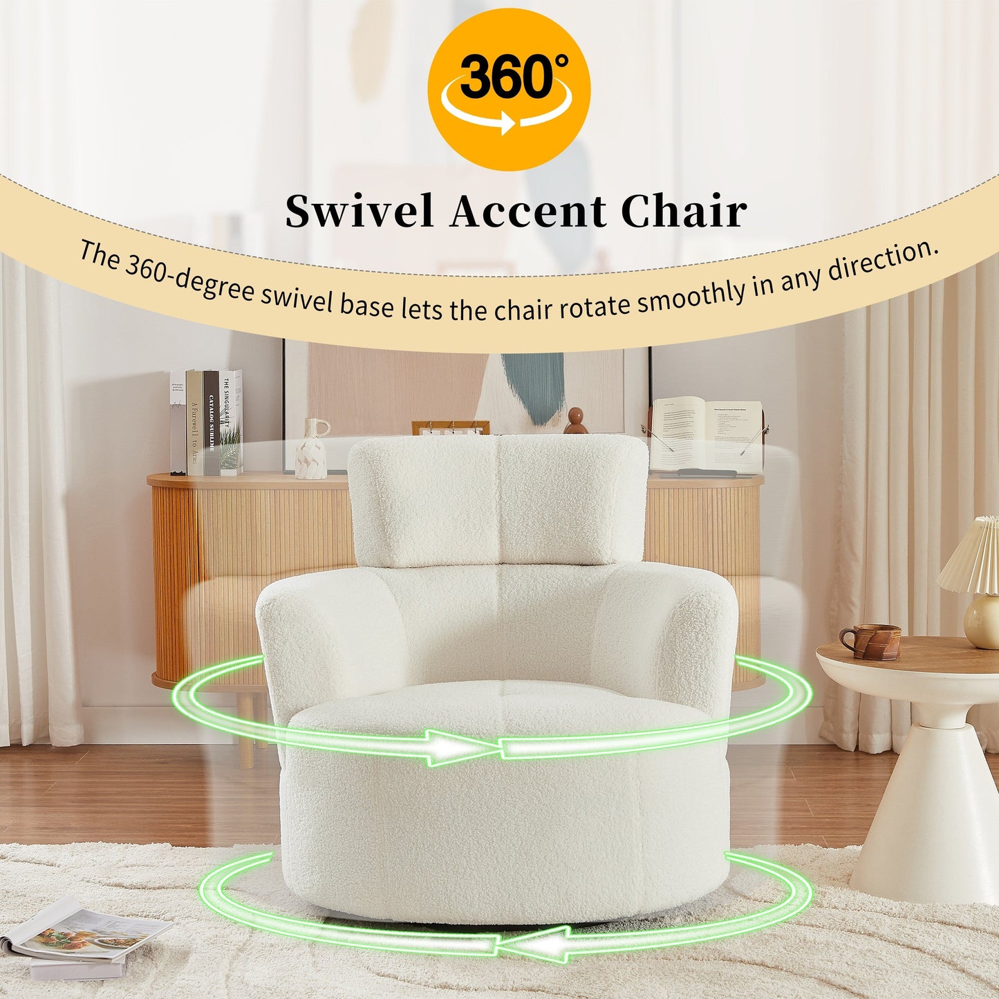 Roomfitters 360° Upholstered Swivel Barrel Accent Chair with Adjustable Headrest for Living Room