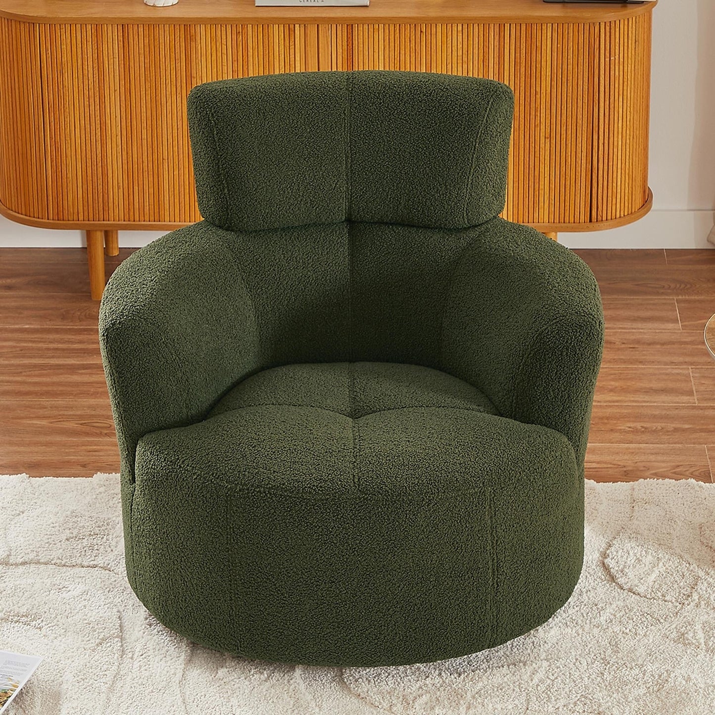 Roomfitters 360° Upholstered Swivel Barrel Accent Chair with Adjustable Headrest for Living Room