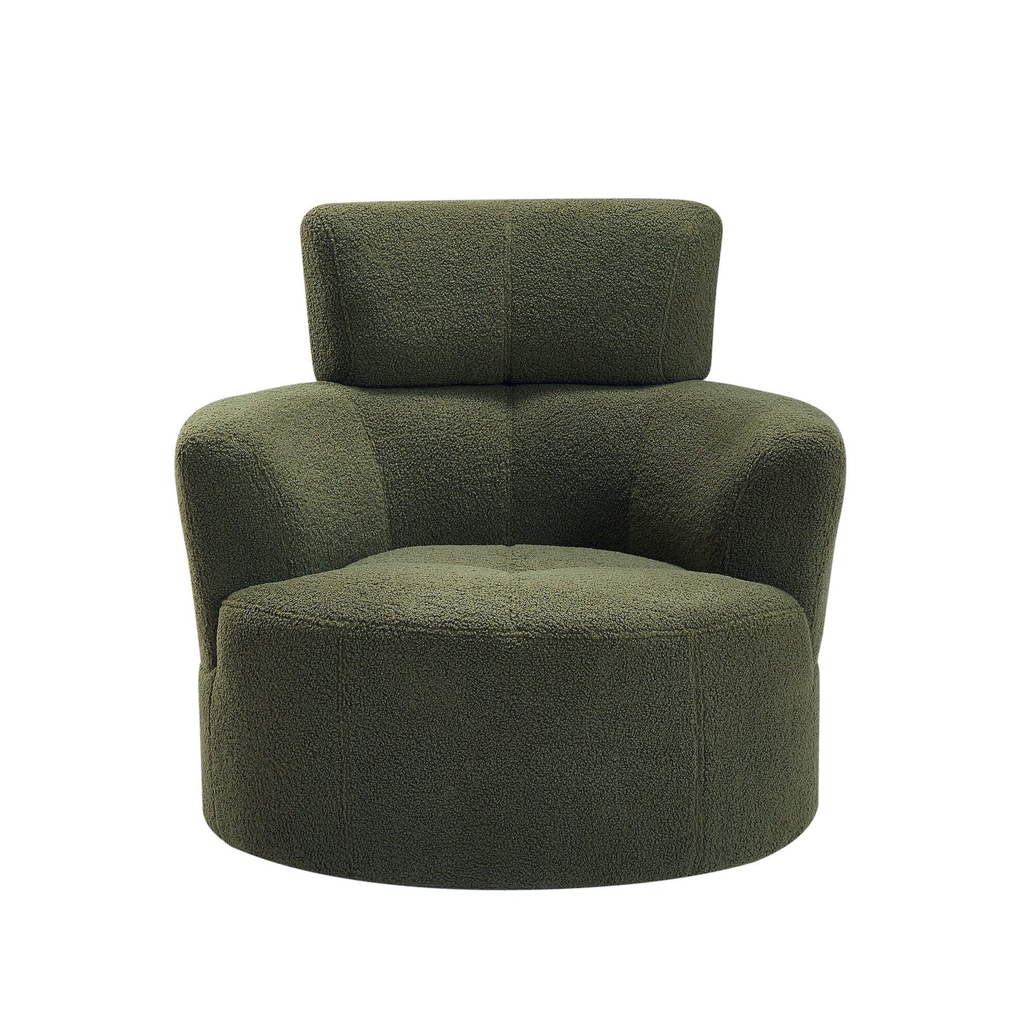 Roomfitters 360° Upholstered Swivel Barrel Accent Chair with Adjustable Headrest for Living Room