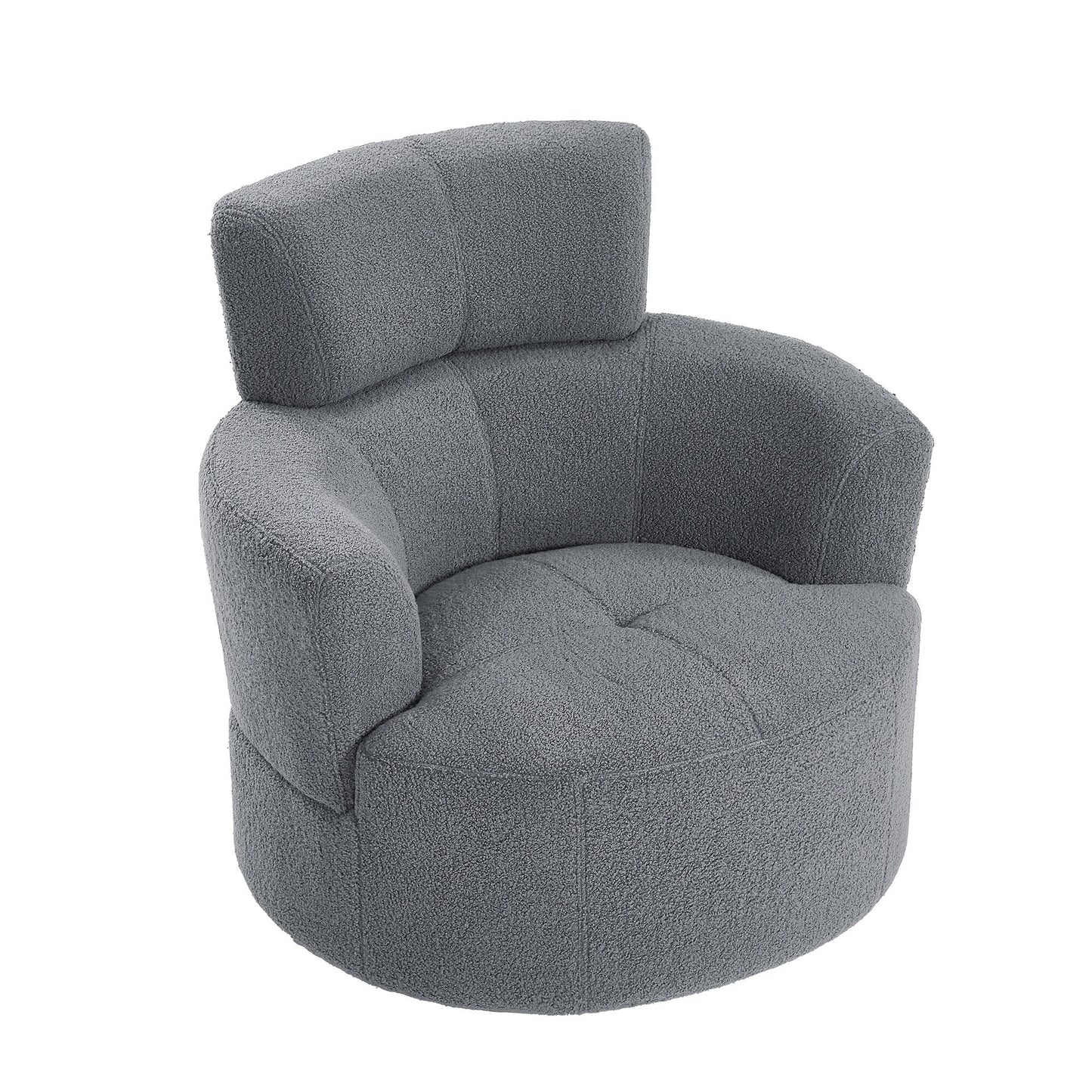 Roomfitters 360° Upholstered Swivel Barrel Accent Chair with Adjustable Headrest for Living Room