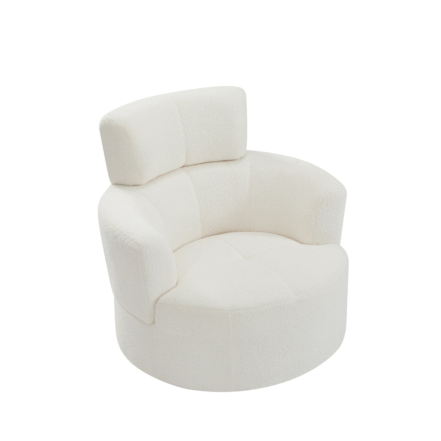 Roomfitters 360° Upholstered Swivel Barrel Accent Chair with Adjustable Headrest for Living Room