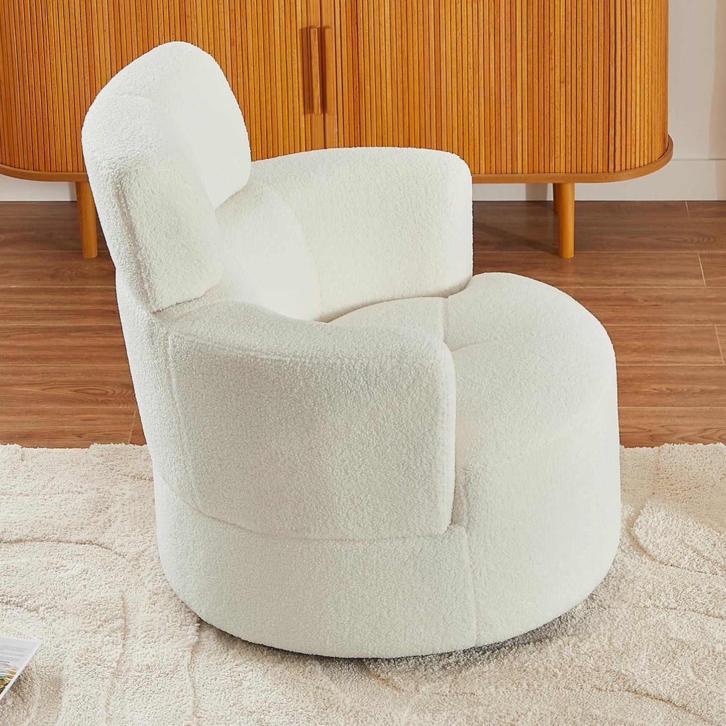 Roomfitters 360° Upholstered Swivel Barrel Accent Chair with Adjustable Headrest for Living Room