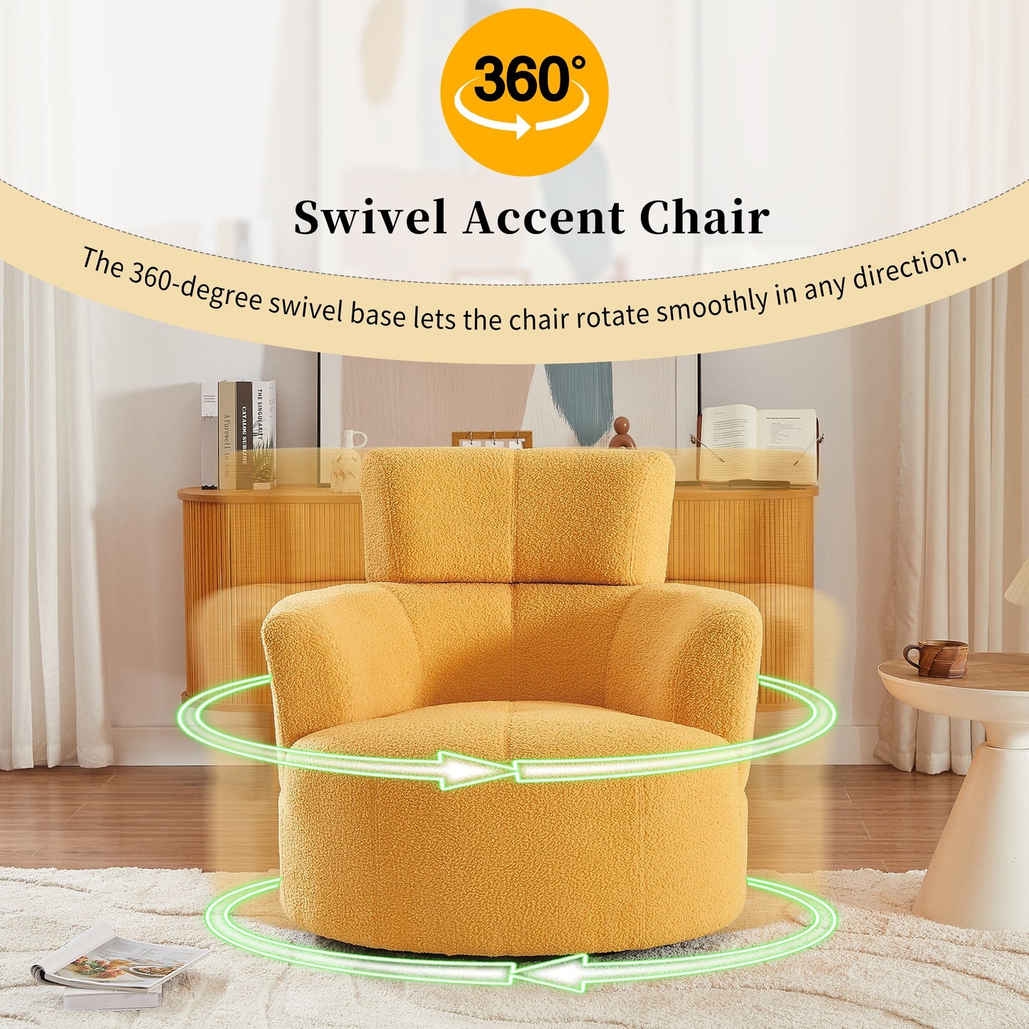Roomfitters 360° Upholstered Swivel Barrel Accent Chair with Adjustable Headrest for Living Room