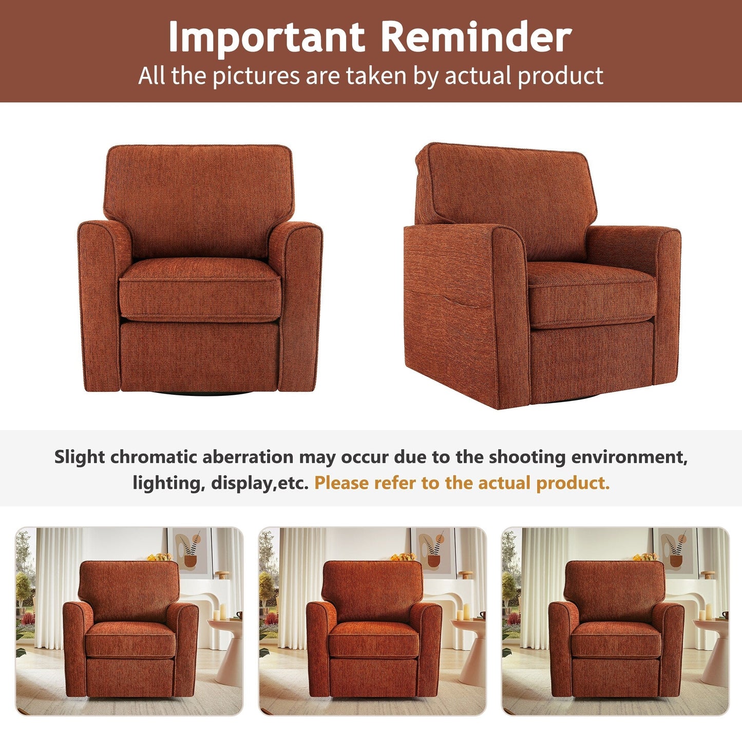 Roomfitters 360° Upholstered Swivel Barrel Armchair Accent Chair with Side Pockets for Living Room Bedroom Office Hotel