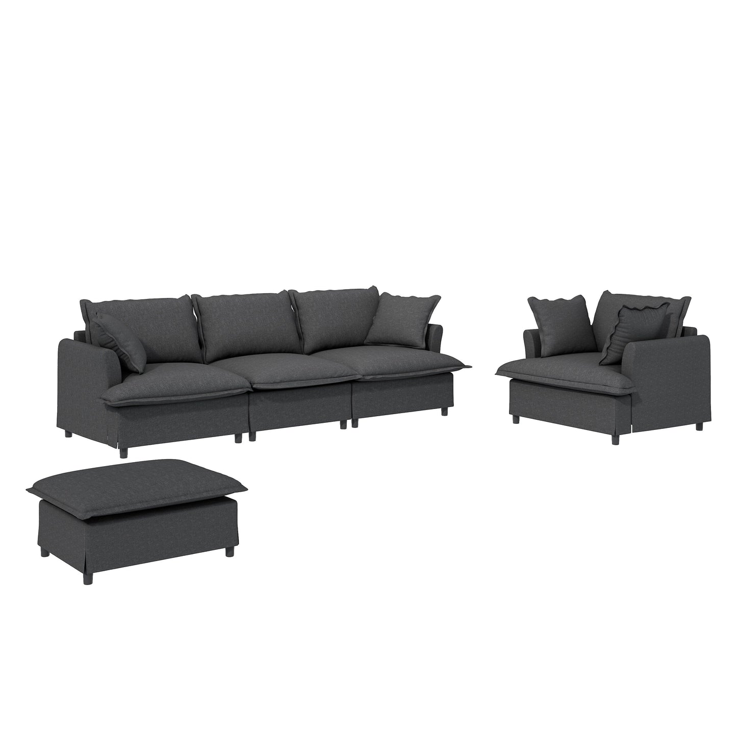 Single Seat Sofa Module For Modular Sectional Sofa,Wide Seat Chenille Armchair With Pillows,Upholstered Single Couch Lounge