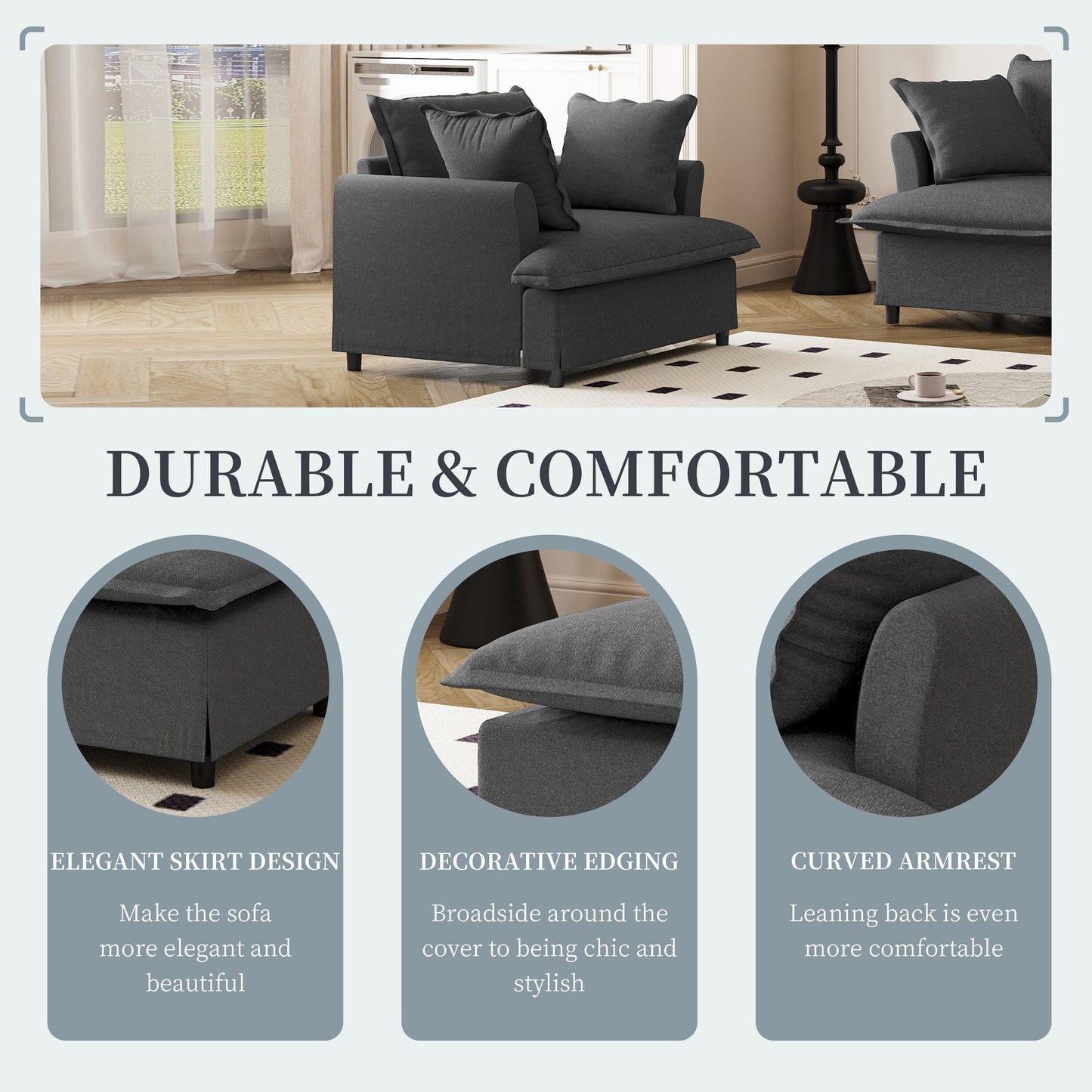 Single Seat Sofa Module For Modular Sectional Sofa,Wide Seat Chenille Armchair With Pillows,Upholstered Single Couch Lounge