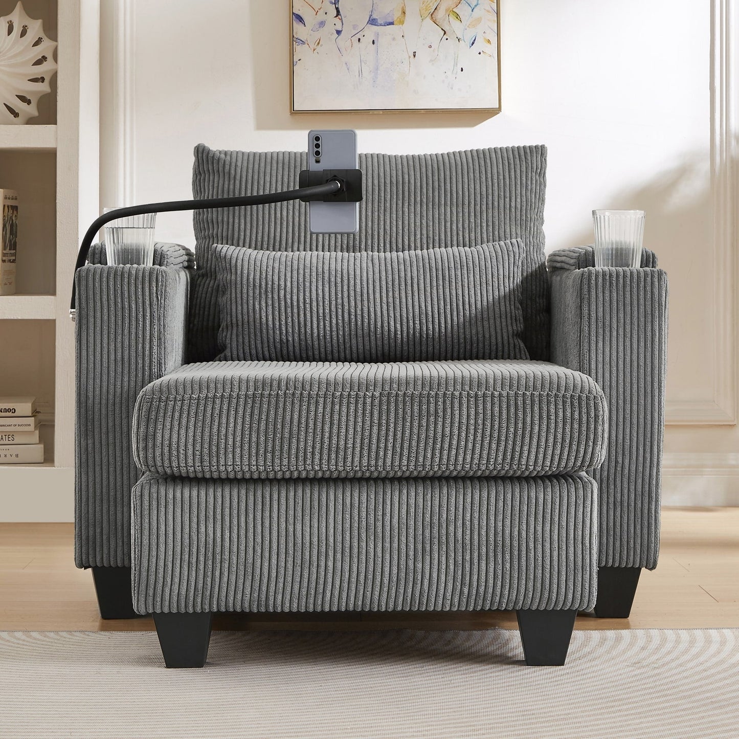 Sofa Chair Sofa Bed Corduroy Sleeper Sofa with USB Ports