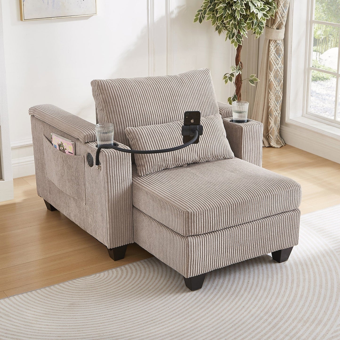 Sofa Chair Sofa Bed Corduroy Sleeper Sofa with USB Ports