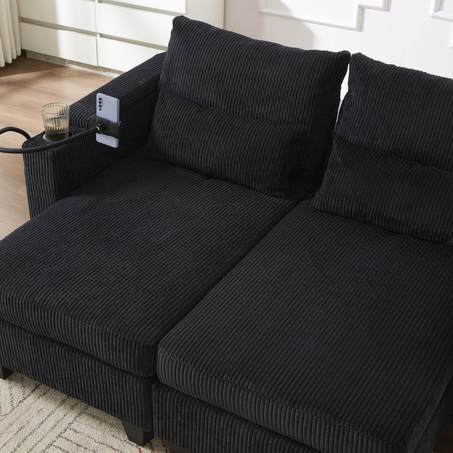 Sofa Chair Sofa Bed Corduroy Sleeper Sofa with USB Ports
